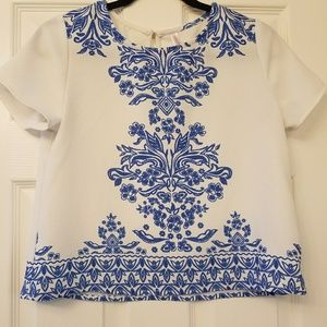 Summery White and Royal Blue Crop Top